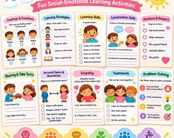 Social Skills Workbook for Kids, Feelings and Emotions Activities, Friendship & Communication Worksheets, Printable PDF