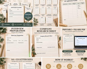 Job Search Planner Bundle | Printable & Fillable PDF
