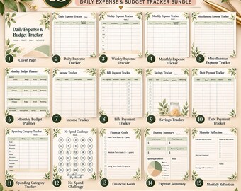 Daily Expense Tracker Bundle, Budget Planner, Savings & Bills (PDF Download)