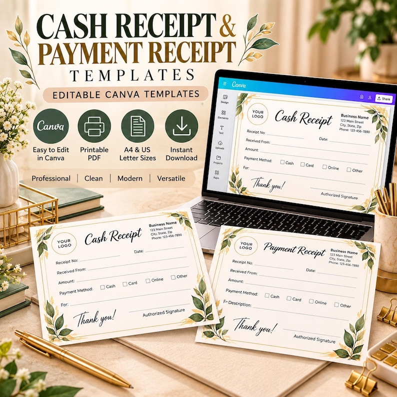 Cash Receipt Template | Payment Receipt Template | Editable Canva ...