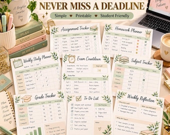 Student Homework Tracker Bundle | Printable Study Planner, Exam Countdown (PDF)