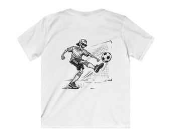 Hand-Drawn Soccer Player Kids Tee | Goal Graphic Cotton Shirt