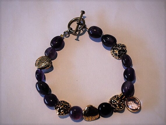 Set of 2 Amethyst Ametrine Bracelets with Sterling Silver Spacers and Toggle Clasp