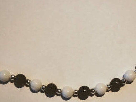 Jade Necklace With Black and White Jade Beads and Black/silver
