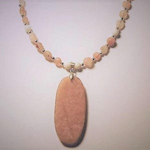 Strawberry Quartz and White Jade Beaded Necklace with Silver Spacers and Toggle    20in.
