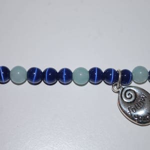 Dark Blue Cat's Eye and Aquamarine Beaded Bracelet with 'Follow Your Heart' Charm and Silver Toggle Clasp image 2