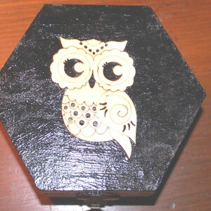 Five sided Wooden Polygon Box  - Painted Black with Natural Wood Embellishments