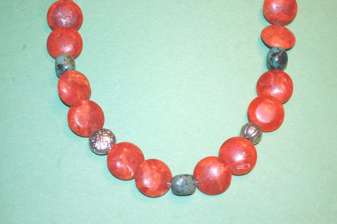 Native American Sponge Beautiful Native American Style Sponge Coral Necklace With Turquoise ...