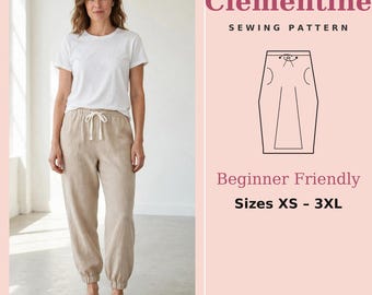 Clementine Drawstring Barrel Pants Sewing Pattern | Beginner Friendly Relaxed Pants | Sizes XS-3XL