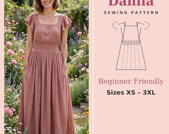 Dahlia Smocked Waist Maxi Dress Sewing Pattern | Beginner Friendly Dress | Sizes XS-3XL