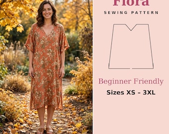 Flora Easy V-Neck Caftan Dress Sewing Pattern | Beginner Friendly Dress | Sizes XS-3XL