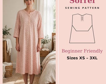 Sorrel Relaxed Henley Nightgown Sewing Pattern | Beginner Friendly Nightgown | Sizes XS-3XL