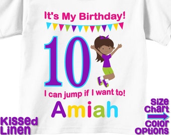 Personalized Jump Party Bounce House Birthday Shirt African American Blonde Brunette Dk. Brown Black Auburn Girl Kids Jumping Birthday Shirt