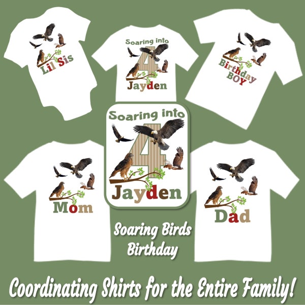 Matching Family Soaring Flying Birds of Prey Birthday Party T-shirt Shirt Baby Bodysuit Mom Dad Kids Boy Girl Siblings Brother Sister