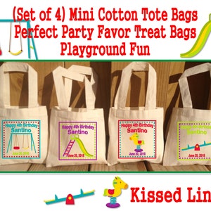 Personalized Girls Boys Playground Birthday Party Treat Favor Gift Bags Cotton Mini Totes Kids Toddler Park Outdoor Swing See Saw Slide