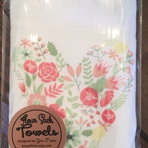 Valentine's Day Floral Heart White Flour Sack Hand Towel Tea Towel Dish Towel Bathroom Hand Towel Valentine Gift Mom Grandmother Kitchen image 2