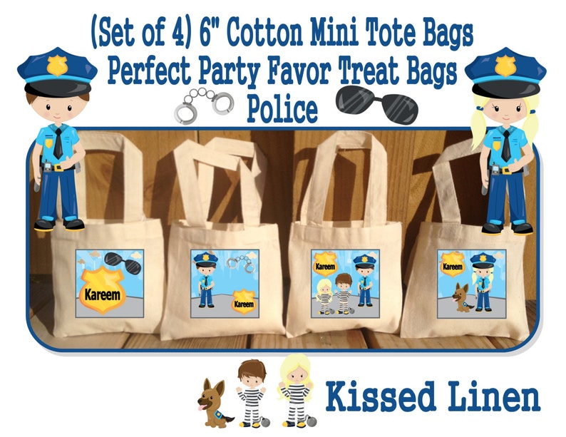 Police Boys and Girls Birthday Party Favor Treat Gift Mini Cotton Totes Bags Children Kids Police Birthday Party Decor