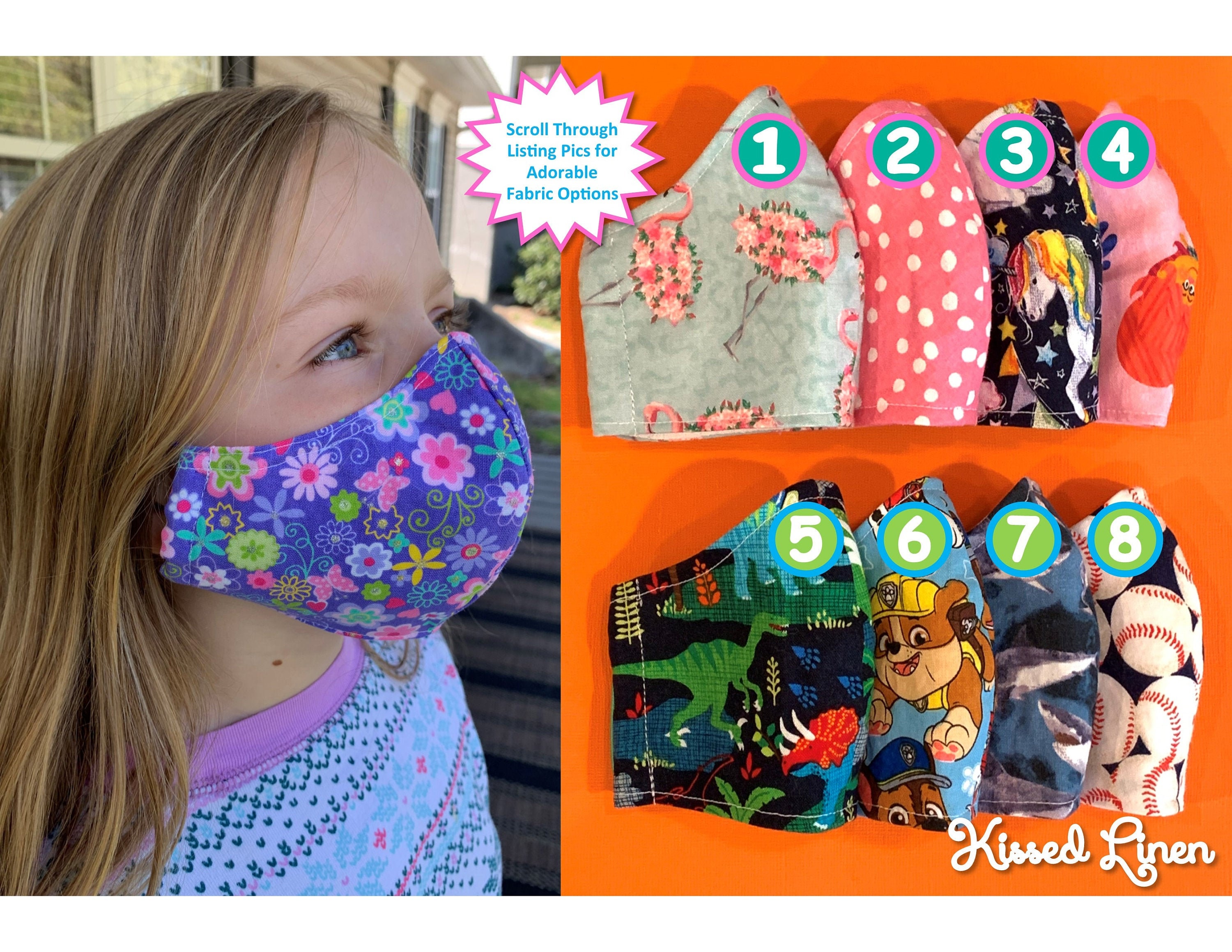 Face Masks Kids Cotton Cloth Child's Mask Washable Unicorn Etsy