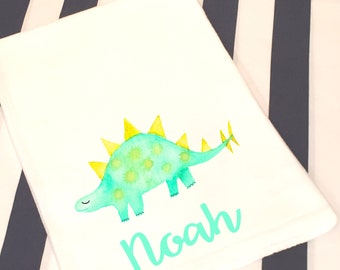 Personalized Dinosaur Stegosaurus White Flour Sack Hand Towel Girl Boy Baby Burp Cloth Dinosaur Bathroom Hand Towel Birthday Party Favor