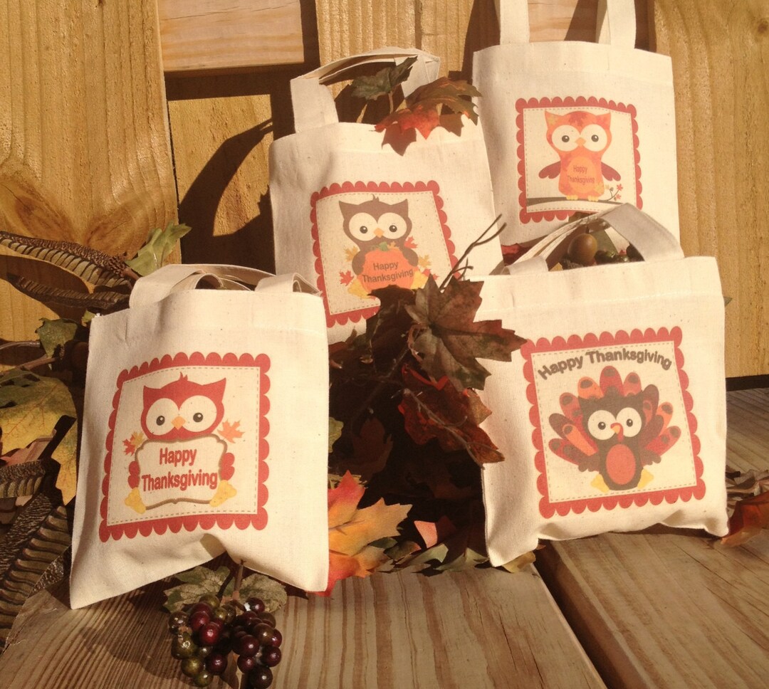 Thanksgiving Owls Treat Favor Bags Mini Cotton Totes Children Kids ...