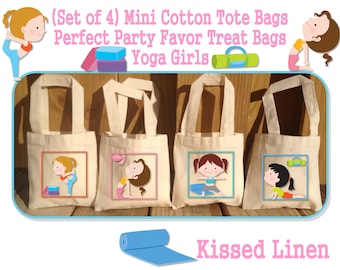 Yoga Boys Girls Birthday Party Treat Favor Gift Bags Mini Cotton Totes Children Kids Girls Yoga Class Gifts Yoga Party Boys Set of 4 or 8