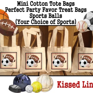 Sports Balls Birthday Party Favor Treat Mini Totes Bags Football Basketball Soccer Bowllng Volleyball Baseball Softball Golf Hockey Tennis