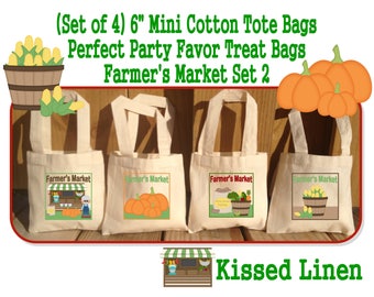 Farmers Market Fruit Veggie Stand Birthday Party School Field Trip Treat Favor Gift Bags Small Mini Cotton Totes Kids Bags
