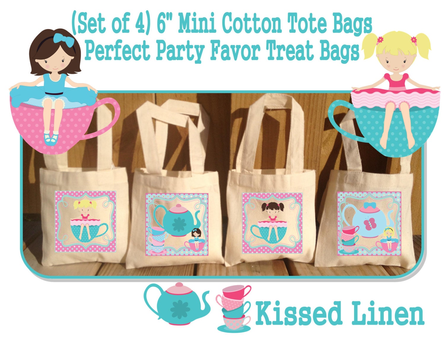 Little Girl Tea Party Birthday Treat Favor Gift Bags Mini Etsy Canada