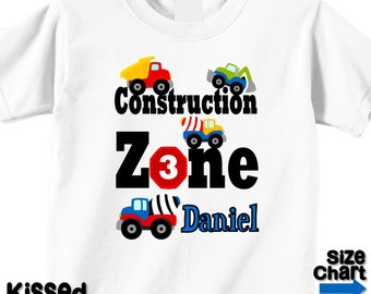 Personalized Construction Trucks T-shirt Bodysuit Boy Construction Trucks 1st 2nd 3rd 5th 6th Birthday Party Shirt