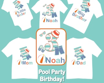 Coordinating Family Boy Pool Birthday Party T-shirt Shirt Baby Bodysuit Mom Dad Kids Boy Girl Siblings Brother Sister Matching Family Shirts