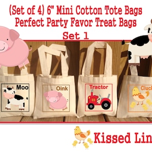 Barnyard ferme animaux fête école excursion régal faveur cadeau petit pochon en coton Mini bacs Kids enfants sacs - ensembles de 4 ou 8