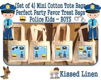 Police Boys Girls Birthday Party Favor Treat Gift Mini Cotton Tote Bags Children Kids Decor - Caucasian, African American AA and Brown Kids