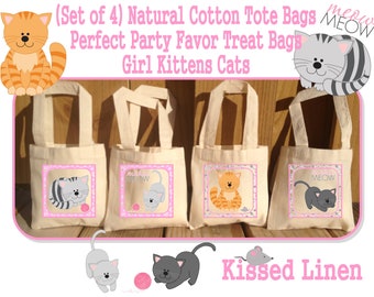 Girl or Boy Kittens Cats Kitties Fish Bones Mouse Paws Cute Birthday Party Treat Favor Gift Bags Cotton Totes Children Kids Cat Baby Shower