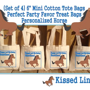 Caballo personalizado Pony Jinetes a caballo Montando Fiesta de cumpleaños Regalo Favor Bolsas de regalo Mini Cotton Totes Niños Caballos Ponis