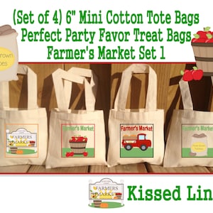 Farmers Market Fruit Veggie Stand Birthday Party School Field Trip Treat Favor Gift Bags Small Mini Cotton Totes Kids Bags