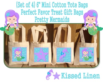 Mermaids Cotton Mini Totes Mermaids Birthday Party Favor Gift Bags Children Kids Little Girls Mermaid Party Treats Party Favors
