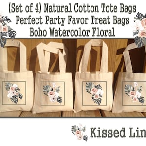 Beautiful Floral Bouquets Boho Tropical Flowers Birthday Party Wedding Treat Favor Gift Bags Mini Cotton Totes - Available in 3 sizes