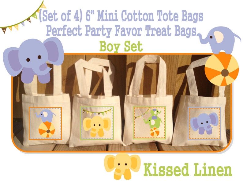 Elephant Babies Circus Treat Favor Gift Bags Mini Cotton Totes Children Kids Birthday Party Baby Bridal Shower Set of 4 or 8 image 3