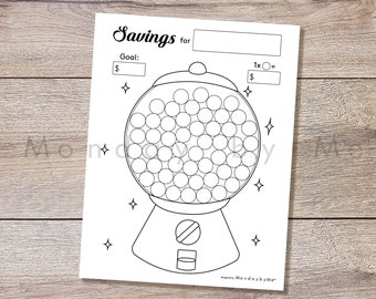 Kids Saving chart Gumball machine | printable | Let&#39;s Save Money | COLOR your saving chart