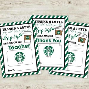 Porta carte regalo STARBUCKS "Grazie Latte" / Regalo di apprezzamento stampabile / Porta carte regalo CAFFÈ / per insegnanti / per tutti