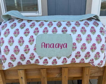 Handmade to order block print nap mat- girls nap mat- girls rest mat , floral nap mat - personalized nap mat