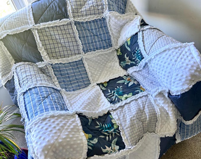 Handmade Memory Rag Quilt: Keepsake Clothing, Minky Backing