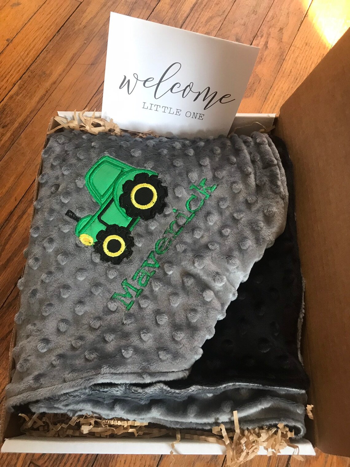 Personalized Tractor Blanket Blanket Gift Box Baby Boy Etsy