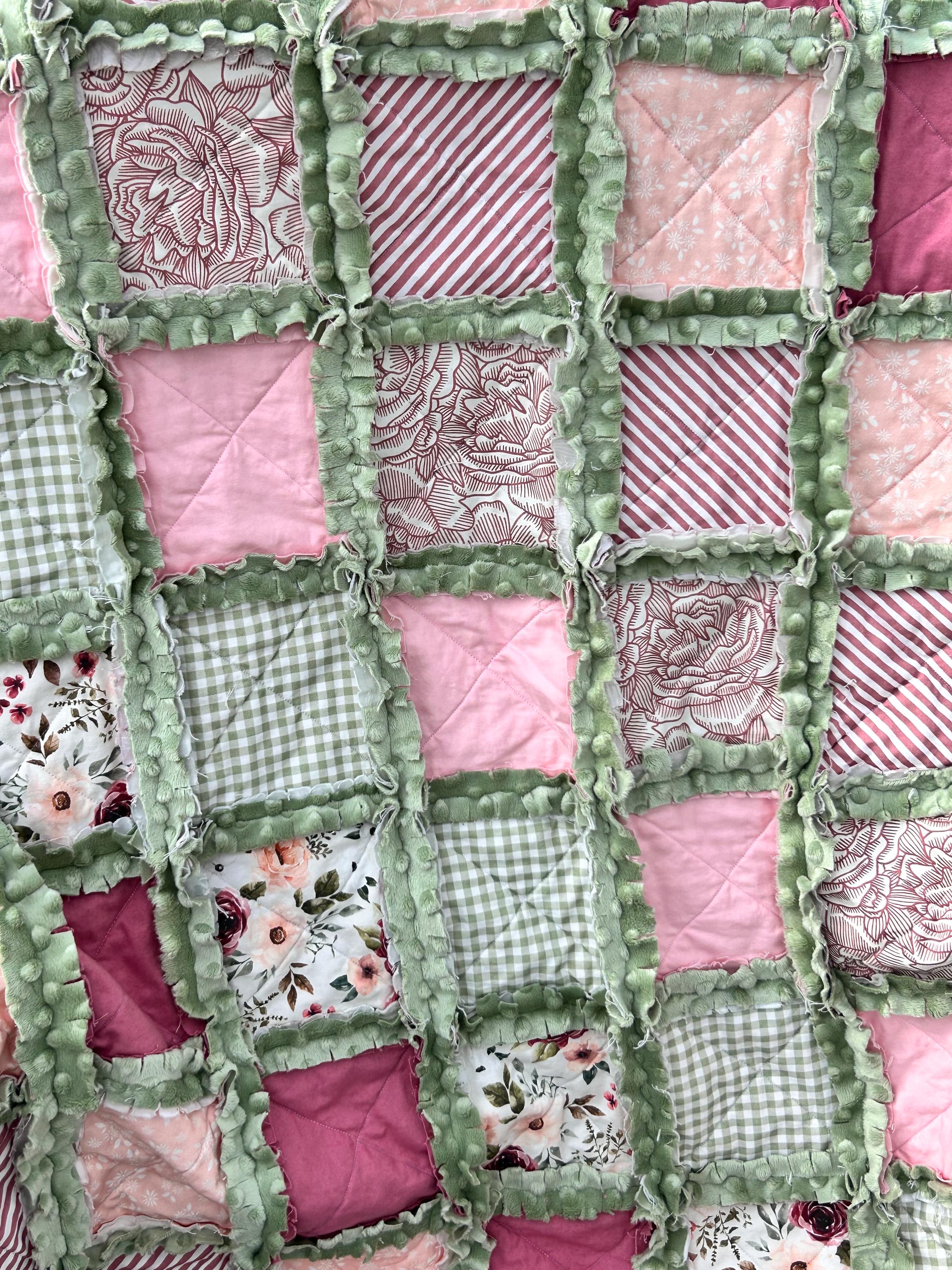 Handmade to Order Floral Rag Quilt With Shades of Pinks and Greens - Etsy