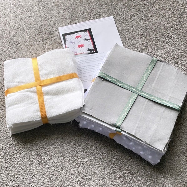 DIY rag quilt kit instructions included-linen rag quilt kit