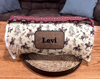 Vintage Cowboy Nap Mat: Personalized Roll-Up with Blanket & Pillow