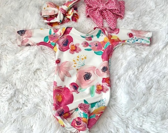 Conjunto de vestido y diadema floral para bebé, estilo cola de sirena