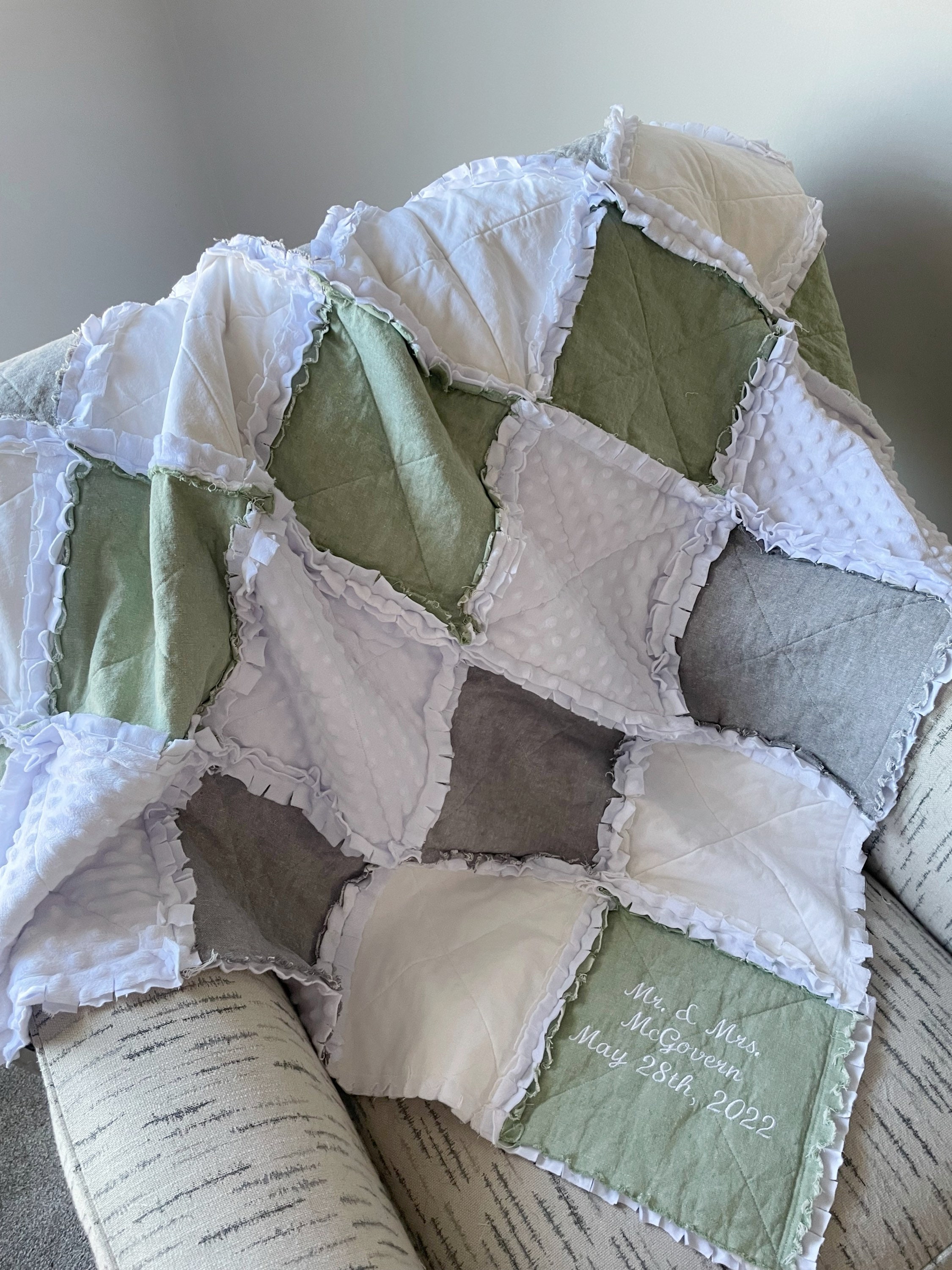 Modern Rag Colours Handmade to Order Modern Rag Quilt in Green, Gray and White - Etsy