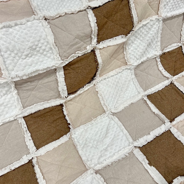 Modern rag quilt-personalized rag quilt-linen rag quilt-shabby chic-neutral quilt