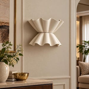 Cream Floral Sconce, 11-Inch Pleated Brass Wall Light With Up And Down Lighting